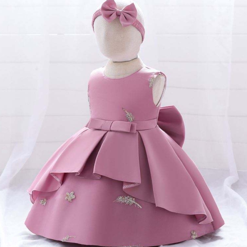 Dearadh Frock Baige Baige 1 bhliain Gúna Breithlá Gúnaí Banphrionsa Gúnaí Bláthanna le Headband Saor in Aisce