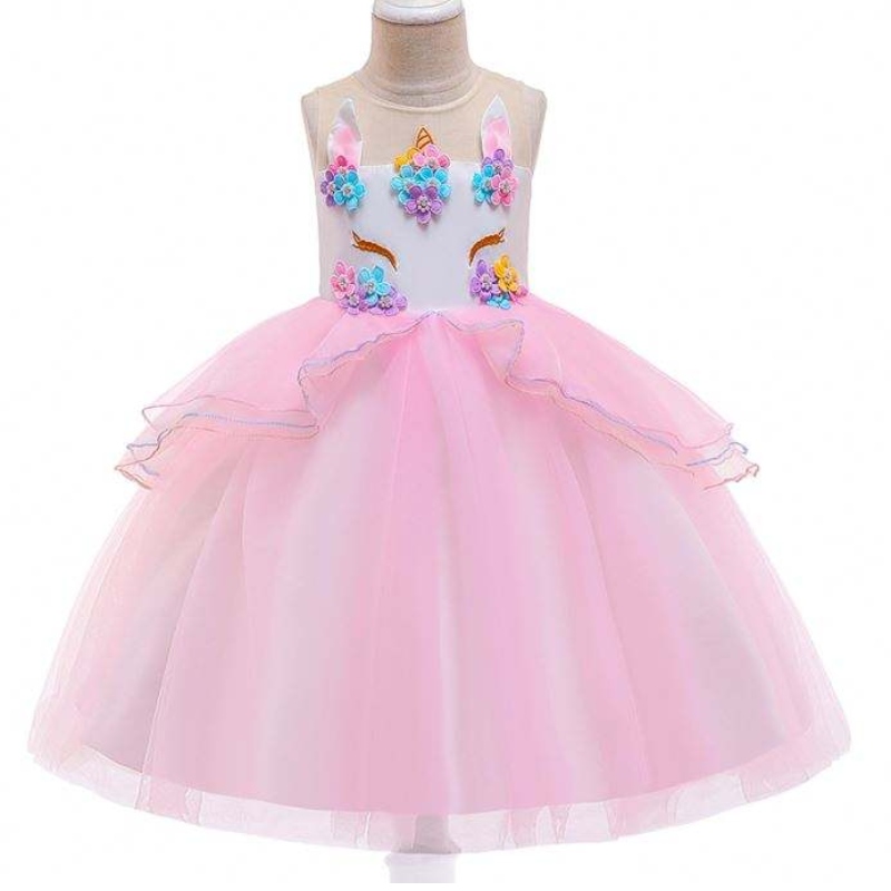 Leanaí Teacht Nua Bláth Unicorn Gúna Éadaí Saincheaptha Leanbh Leanaí Dearaí Frock DJS006