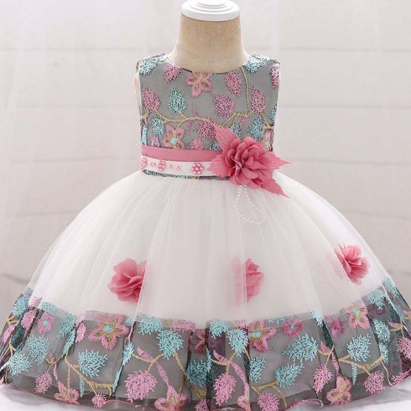 Amazon Hot Sale Sasana Stíl Ruffles Foirmiúil Leanbh Sleeveless Leanbh One Piece Girls Party Party Pageant Gúnaí L5045XZ