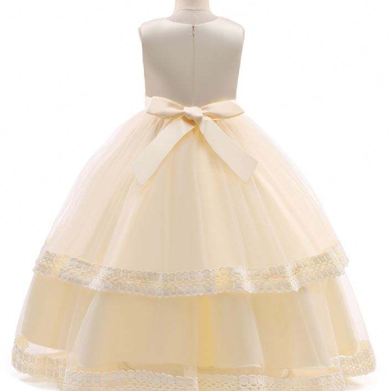 Dearaí Frock Cailín Baige Bláth Baige 4-15years Déagóirí Gúna Lá Lása Lása Lása Applique Gúnaí Páirtí Applique