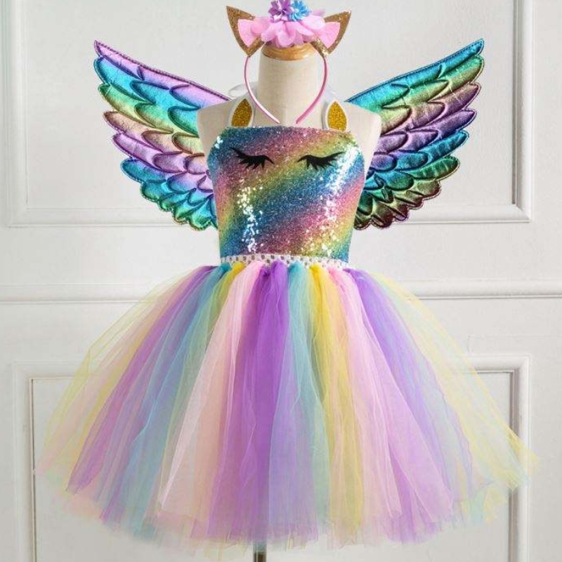Díolachán te baige cailínínua cailíní unicorn banphrionsa cóisir lá breithe gúna bainise