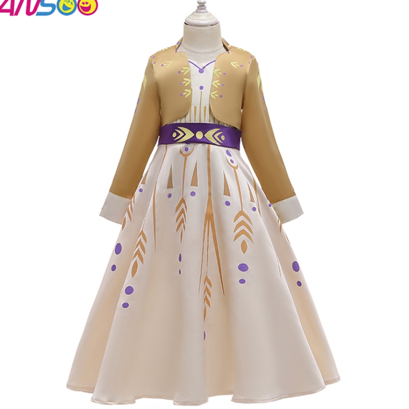 Páirtí Cosplay Ansso Gúna suas Banphrionsa Elsa Anna Faisean Éadaí Gúna Buí Éadaí Oíche Shamhna Páistí Feisteas Gúna Fancy
