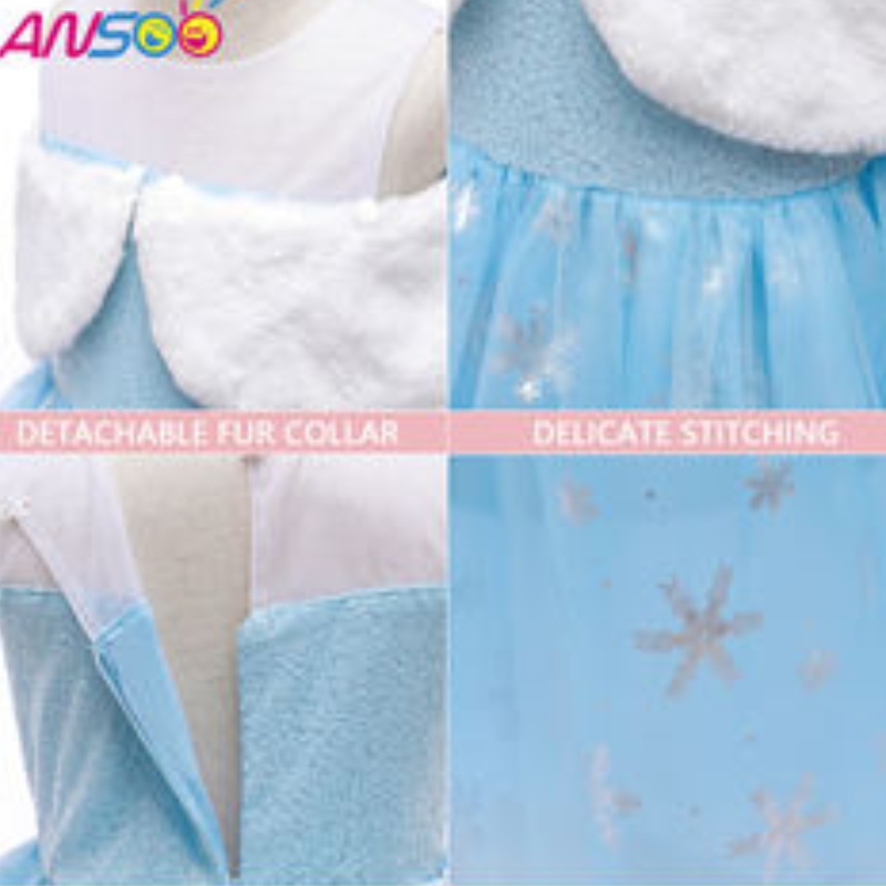 Feidhmíocht Leanaí ANSOO2021 Feidhmíocht Leanaí Elsa Cailín Faisean Collar Olann Gúna Banphrionsa Cailíní Álainn Éadaí