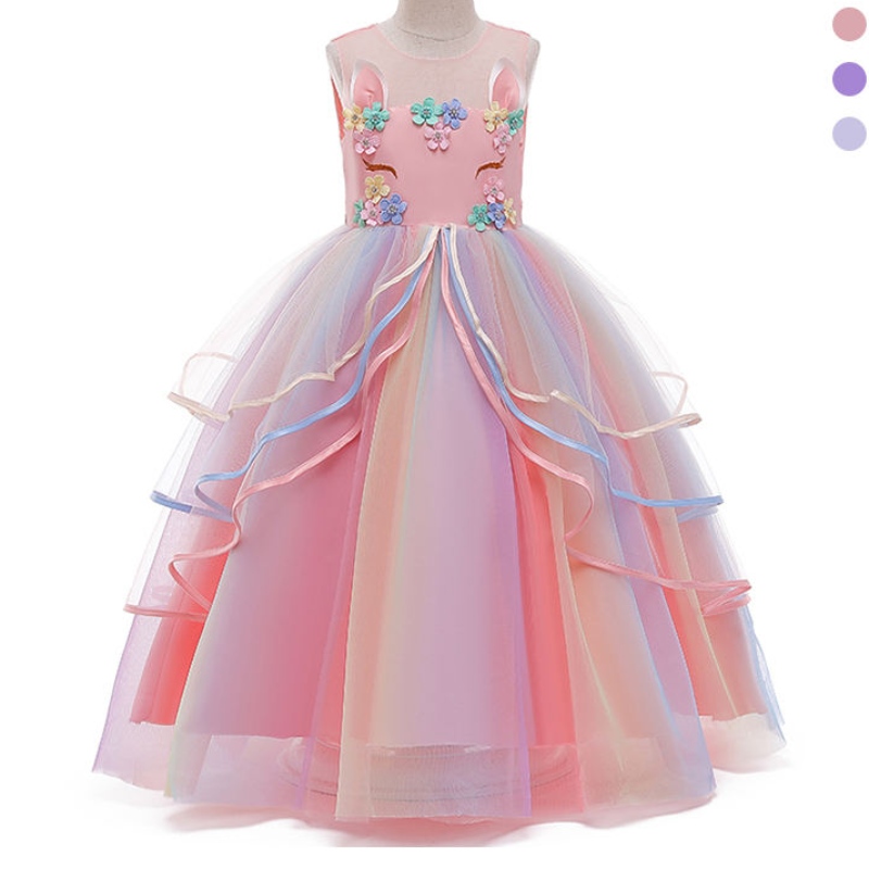 Ansoo Príobháideach Saincheaptha Stílna Fraince Leanaí Só Long Unicorn Tulle Banphrionsa Páirtí Bainise Páirtí Unicorn do Chailíní