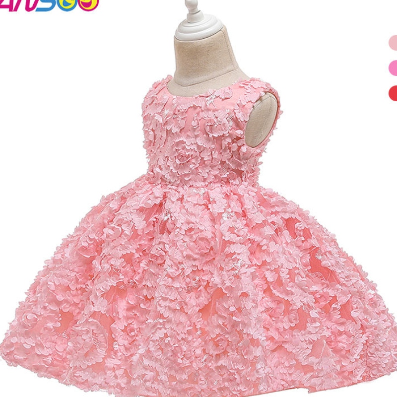 Ansoo 3 dathanna Saincheaptha Monarcha Rose Rose Gúna Breithlána gCailíní Leanbh Cailín Bláth Baby Flower Gúnaí Bándearg Bridal Do Pháistí