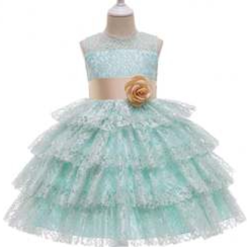 Leanaí Baige Nua Leanaí Banphrionsa Gúna Lása Lace Lace Leagan Sleeveless Cailín Bláthanna Gúnaí Bainise 3 - 49 píosa