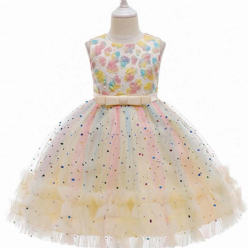 Gúnaí New Baige Kids Gúnaí Shiny Layered Banphrionsa 3-10 mbliana Gúna cailín bláthanna le haghaidh bainise