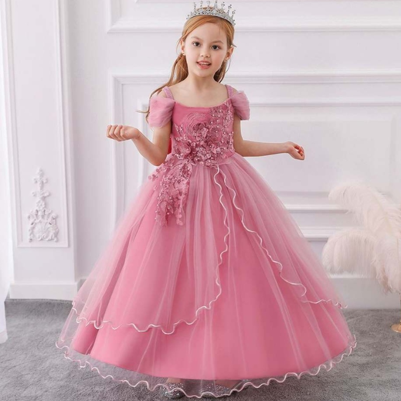 Baige páistí mórdhíola bainise gúna tráthnóna liathróid mhaisiúil banphrionsa frock brístí cóisir cailín álainn