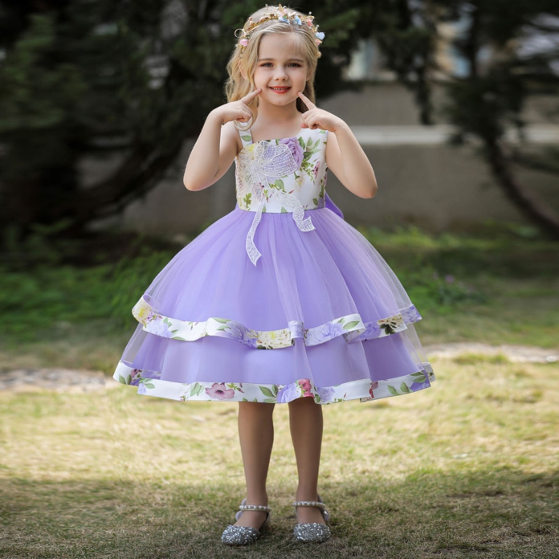 Loingseoireacht saor in aisce ar fud an domhain 2019 faisean sleeveless kids chiffon Floral Party Party Gúna Páirtínaíonán Bainise Cailín Leanbh Gúna Iomlán
