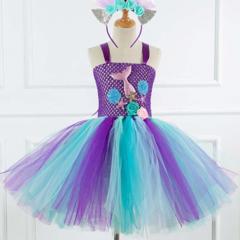 Bailiúchán Cailín Nua Mermaid Bailiúchán Cosplay Cosplay Éadaí Bláth Cailín Tutu Gúna le headband saor in aisce 93430
