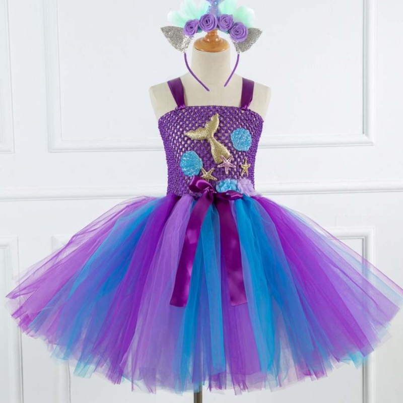 Bailiúchán Cailín Nua Mermaid Bailiúchán Cosplay Cosplay Éadaí Bláth Cailín Tutu Gúna le headband saor in aisce 93430
