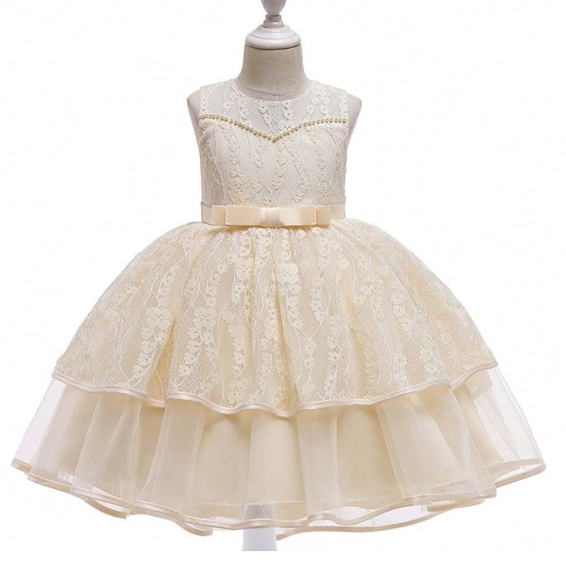 Éadaí Baige Kids Dearadh Nua Samhradh Samhraidh Bán Cailín Sleeveless Gúna Páirtí Caith L5208