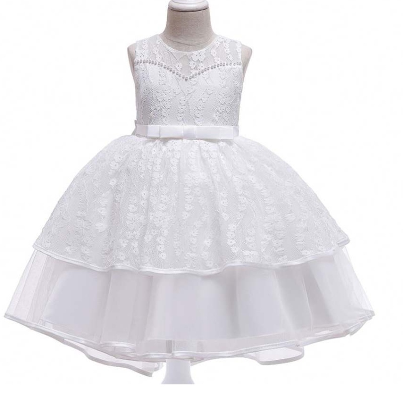 Éadaí Baige Kids Dearadh Nua Samhradh Samhraidh Bán Cailín Sleeveless Gúna Páirtí Caith L5208