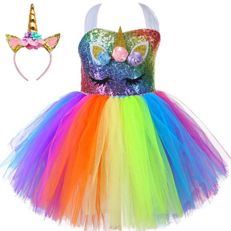 2021New Unicorn Sequined Baby Kid Éadaí Páirtí Banphrionsa Álainn Gúnaí Tutu DJS107