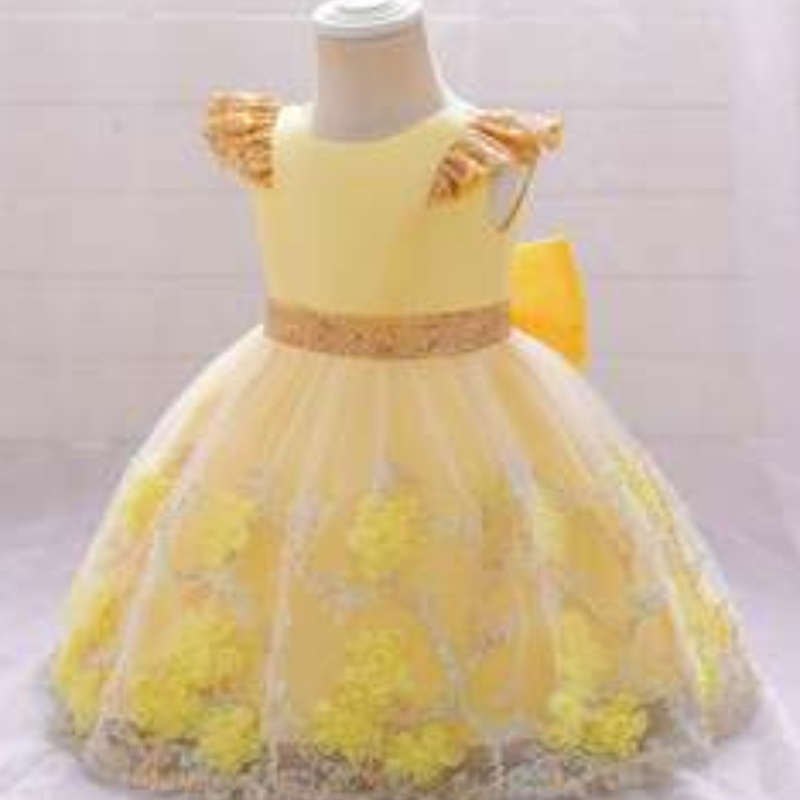 Gúna cailín bláthanna buí baige páistí frock frock bailiúchánnua den India gúna cóisir cailín l2021xz