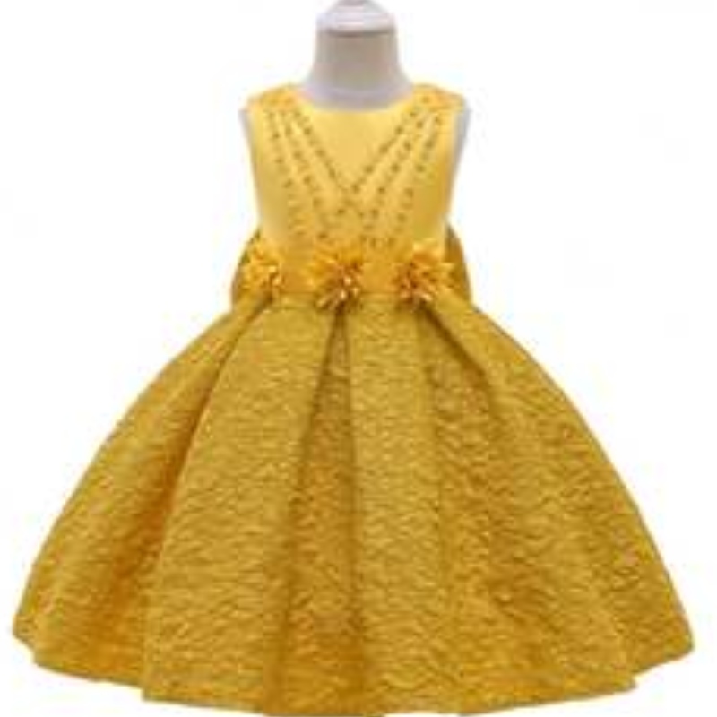 Baige Nua Satin Flower Girl Gúna Banphrionsa páistí páistí leanbh bainise gúna liathróid mhaighdean maighdean l5252