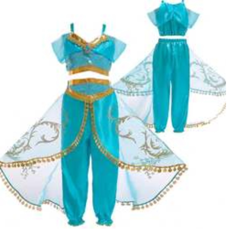 Baige Aladdin Cosplay Banphrionsa Jasmine éadaí Bairr agus éadaí pants Socraigh le wigs BX1625