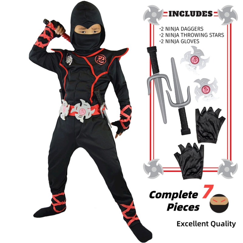 7 bpíosa unisex linbhninja deluxe éadaí dona páistí ról súgartha téamaí téamaí Páirtí Oíche Shamhna Fancy Suas