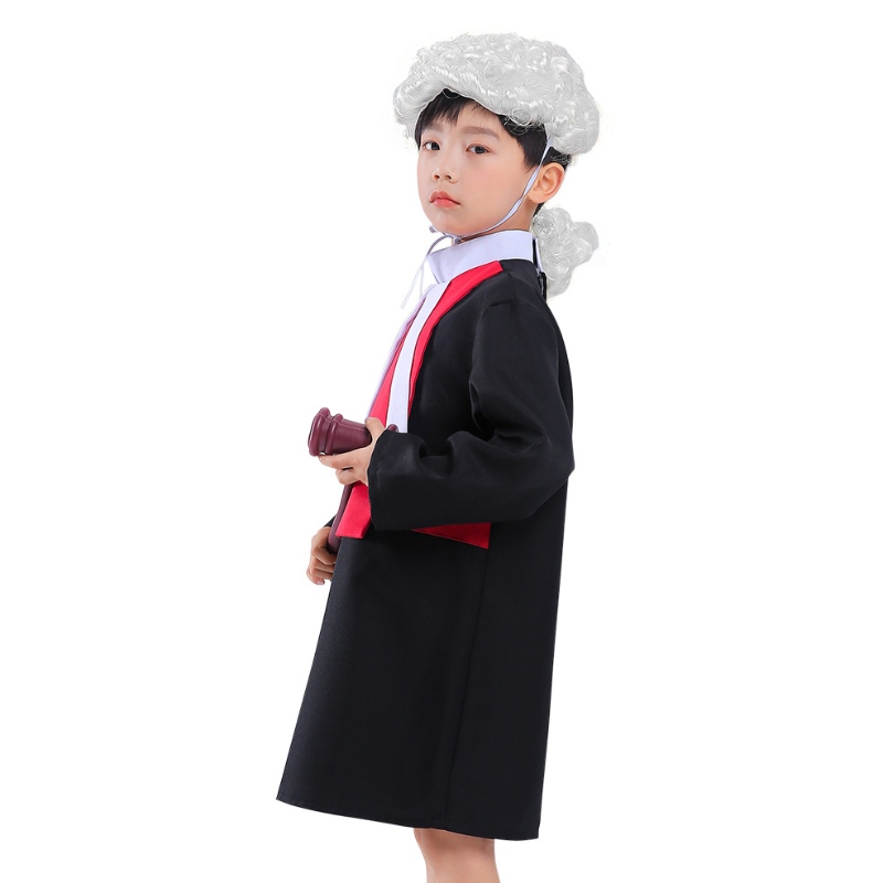 Leanaí Costas Breitheamh Leanaí Robe Cosplay le Wig Gavel Oíche Shamhna Dlíodóir Dlíodóir Kids