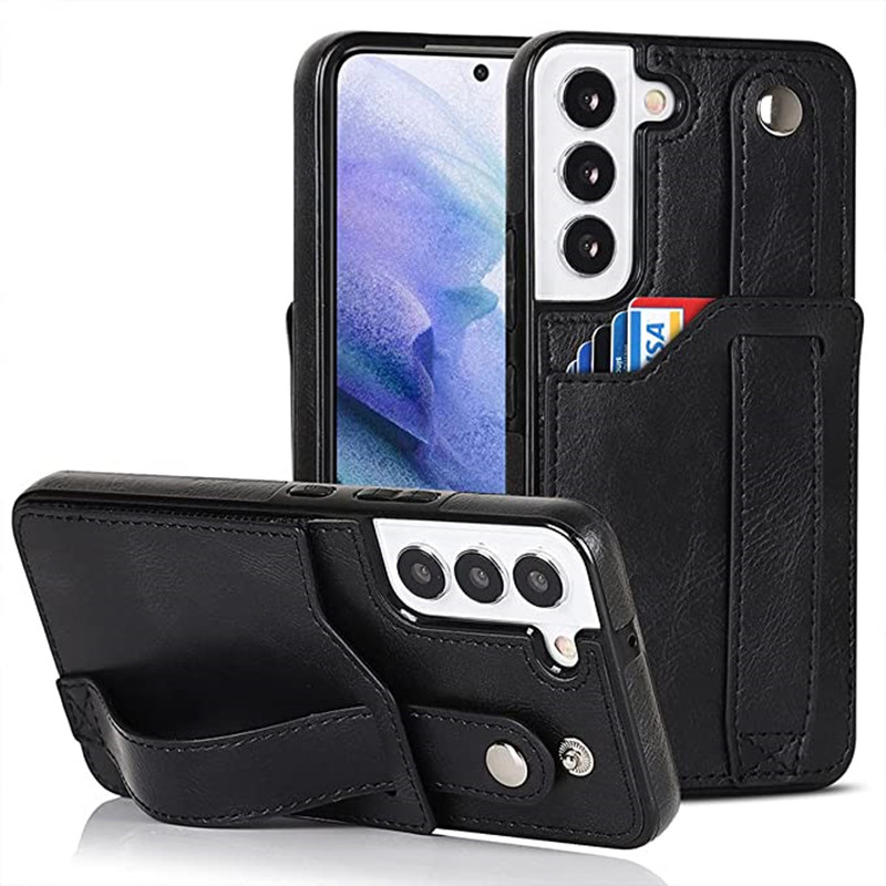 Deartha le haghaidh Cás Samsung Galaxy S22 5G Sparán le Strap Wrist Inchoigeartaithe Kickstand Cárta Cárta Creidmheasa Leathar Sealbhóir Clúdach Cosanta Hibrid Trom Dleachta Trom Clúdach Cosanta do Mhná Fir 6.1 Orlach Bándearg