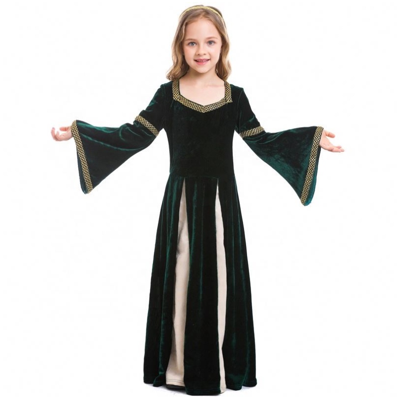 Athbheochana Renaissance Retro Girls Meánaoiseach Costumes Ceoil Ceoil Costumes Dark Green-Sleeved Long Witch Costumes