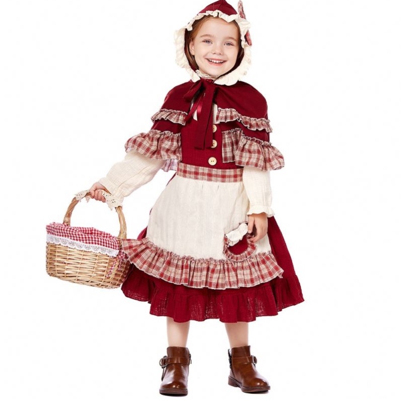 Taispeáin stáitse Leanaí Lolita Lolita Gúna Lása Stíl Cailín Bog le Clok Little Red Riding Hood Costumes
