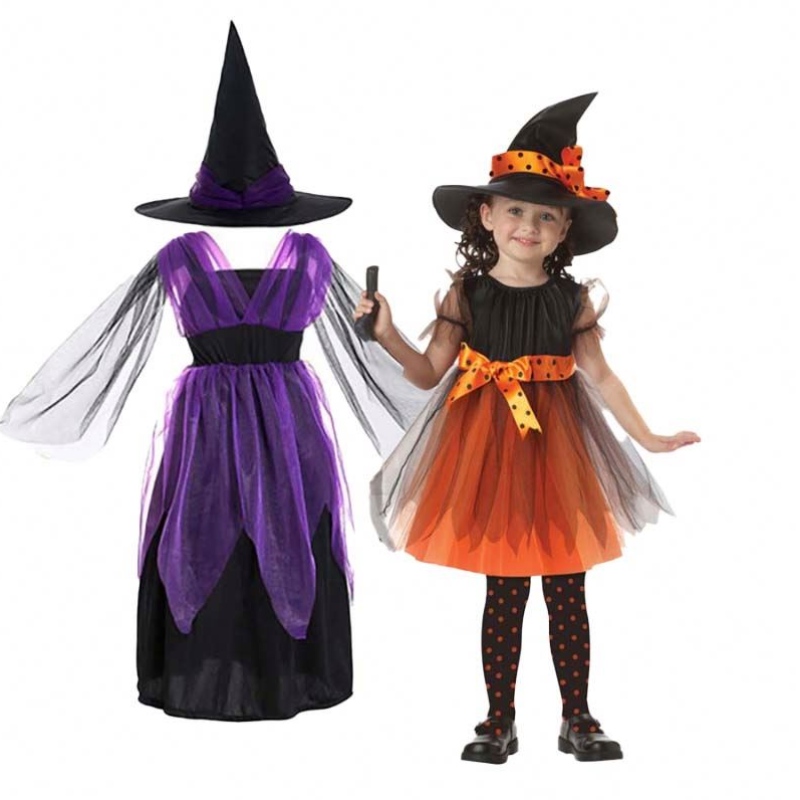 Cailín Éadaí Páirtí Oíche Shamhna 2-15 bliain d'aois ialtóg corcra wicked witch gúna mhaisiúil hcvm-005