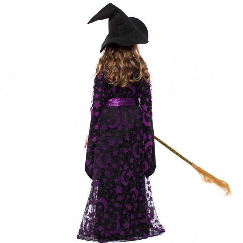Gúna Oíche Shamhna Cailíní Suas Suas Gúna Fancy Cailleach Wicked Corcra Le Hat Broom HCVM-017
