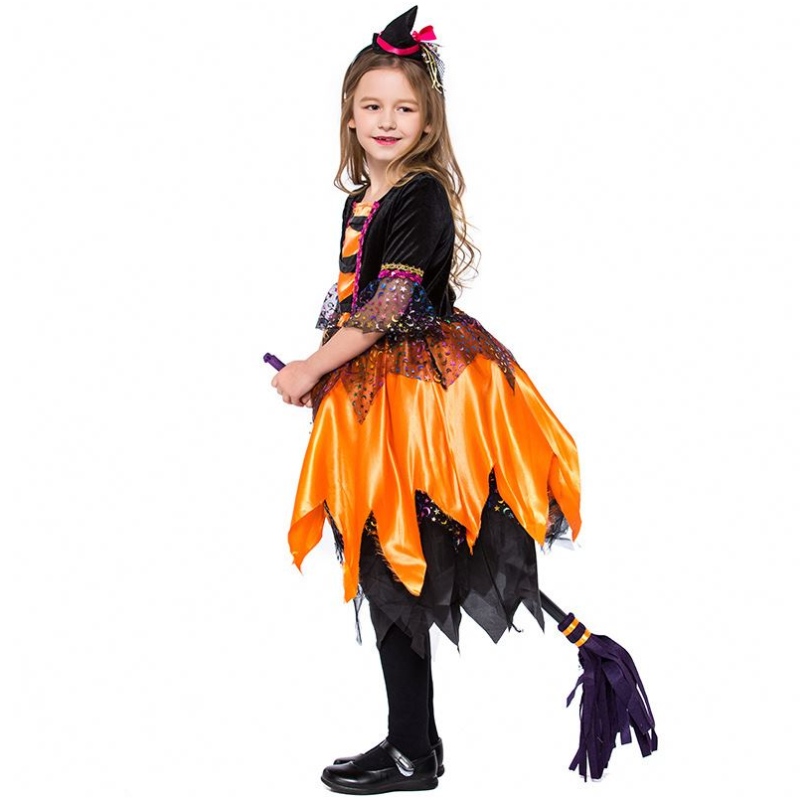Éadaí Gúna Páirtí Fancy Oíche Shamhna Éadaí Cailleach Orange Kids Cailleach HCVM-018