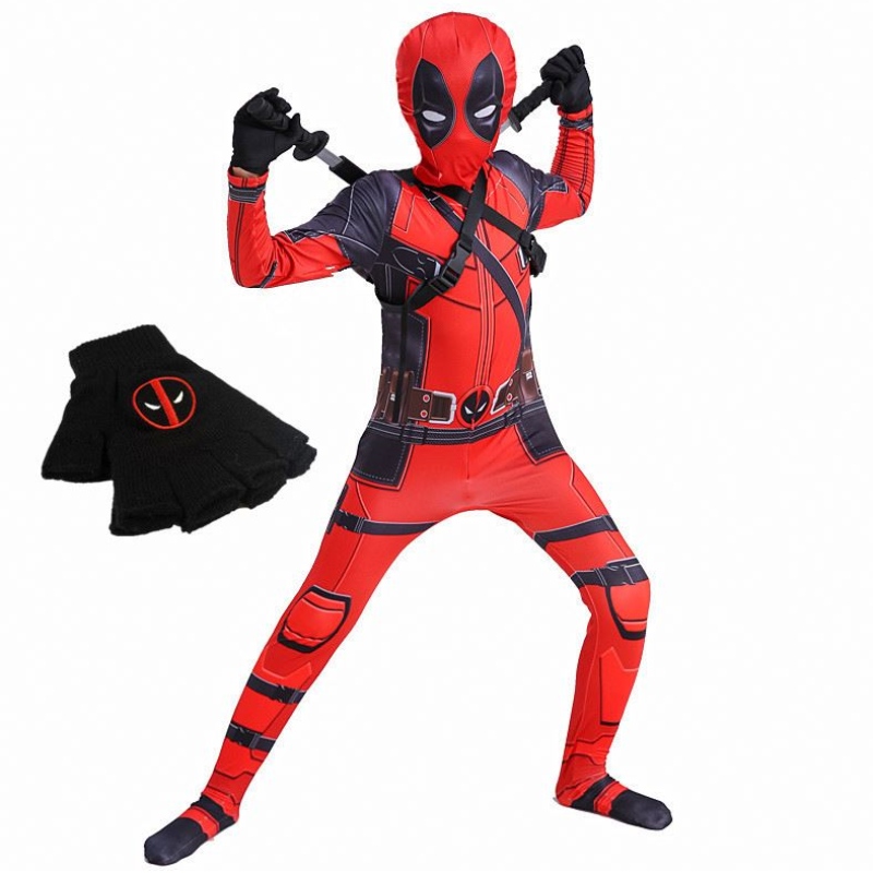 Buachaill 4-12y Deadpoo éadaí Kids Cosplay Cosplay Superhero Costumes Masc Culaith Jumpsuit Páirtí Oíche Shamhna Seó Carnival Carnival