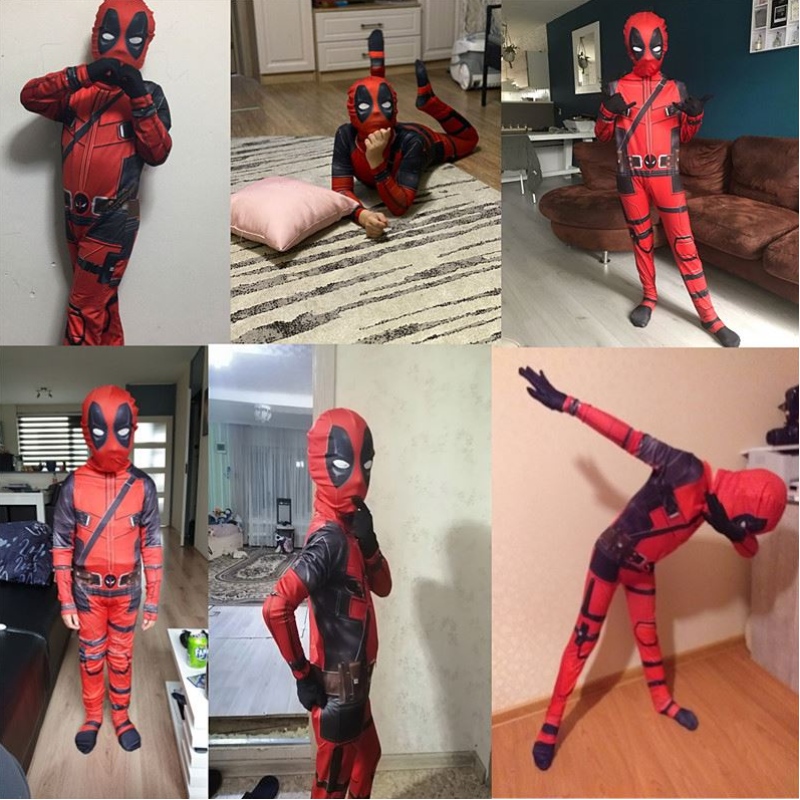 Buachaill 4-12y Deadpoo Feisteas Kids Kids Cosplay Masc Culaith Jumpsuit Oíche Shamhna Éadaí Carnival Seó Carnival Taispeáin Feisteas Fear Spider Man
