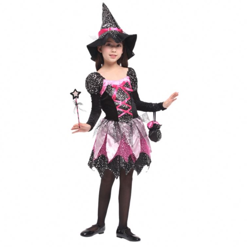 Wand cailíní wand gléasadh suas éadaí éadaí éadaí medicine Oíche Shamhna réaltaí airgid spréachacha airgead cosplay clóite le hata pointeáilte