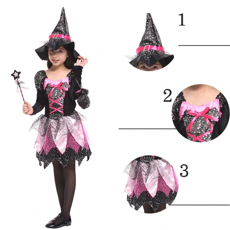 Wand cailíní wand gléasadh suas éadaí éadaí éadaí medicine Oíche Shamhna réaltaí airgid spréachacha airgead cosplay clóite le hata pointeáilte