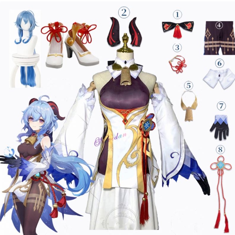 Genshin Tionchar Ganyu Cosplay Feisteas Anime Páirtí Oíche Shamhna Gúna Fancy Fancy Mná Exfit Sexy Wig Bróga Horns Props Cluiche Suit Cluiche