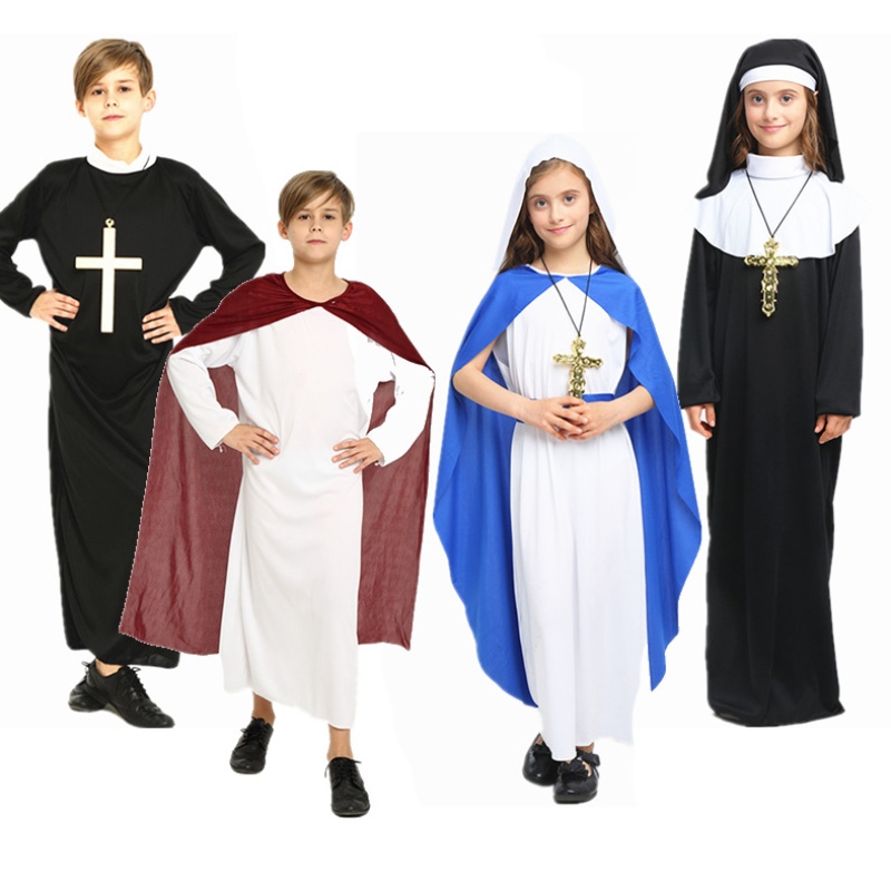 Cultacha Oíche Shamhna Masquerade for Boys Girls Robes Priets Sagart Aithreacha Misinéirí Íosánachna gCríostaíocht Chríostaíochta do Leanaí