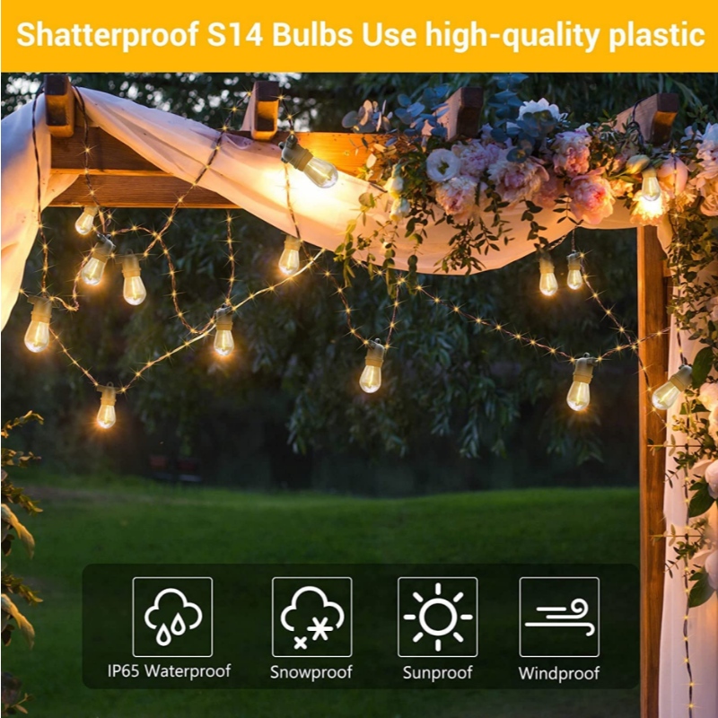 48ft Soilse Teaghrán RGB Lasmuigh 48ft, Soilse Teaghrán PATIO Dimmable le 2 Chianrialtán, Soilse Teaghrán Gréine Uiscedhíonach le 15 Soilse Bolgáin Crochta Dimmable do Bistro Gairdín, Páirtí