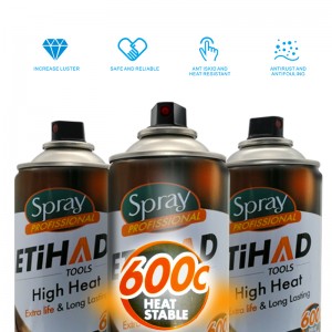 600 Celsius Teocht Ard -Teochta Dubh agus Airgid Sprae Aerosol Péint Sprae Aicrileach Ard -Teas Péint Spraeála Aicrileach Do Sorn BBQ