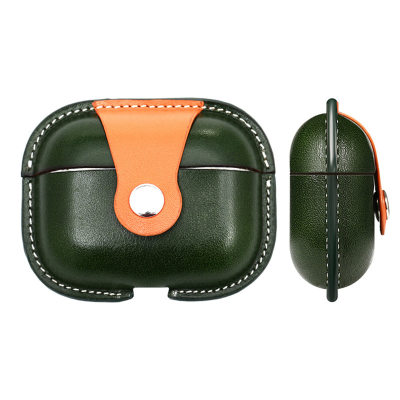 Cás Cosanta Airpods Apple Nua, Cás Cosanta Dath Glas Míleata Meaitseáil Cás Cosanta Comhtháite Calfskin, Cás Bluetooth Headset Case Case Case Resistant leathair Frithsheasmhach