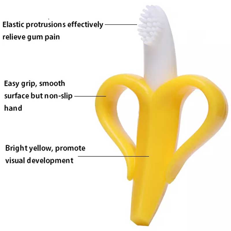 Banana teether silicone silicone bruscar fiacla leanbh mionachta fiacla scuab fiacla traenála fiacla agus bréagán teether
