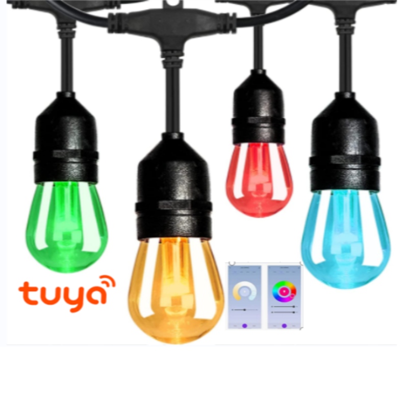 Soilse Teaghrán Dath Cliste, Soilse PATIO Cliste 48ft RGBW Soilse Teaghrán faoi stiúir RGBW, Oibríonn App N WiFi, le Alexa, Soilse Teaghrán Dath le Bolgáin LED Dimmable, IP65 Uiscedhíonach Uiscedhíonach