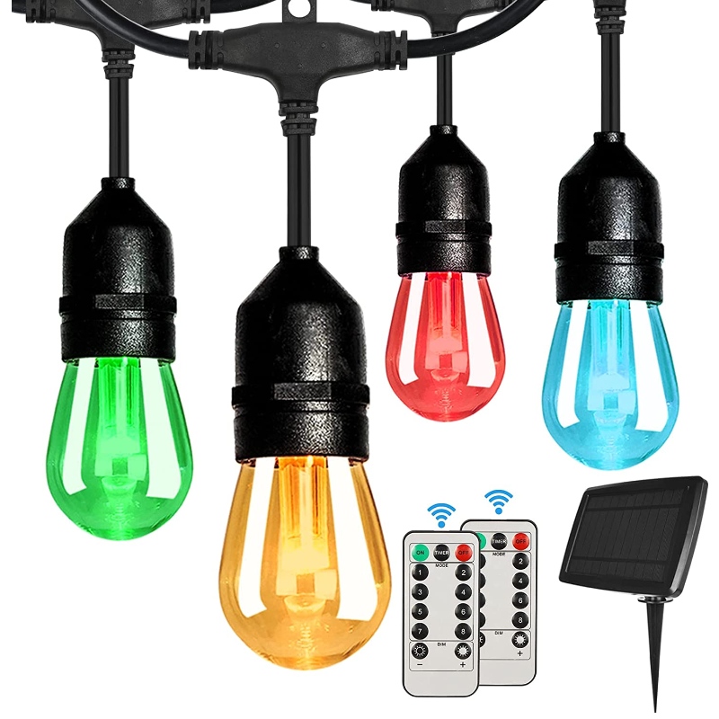 48ft Soilse Teaghrán RGB Lasmuigh 48ft, Soilse Teaghrán PATIO Dimmable le 2 Chianrialtán, Soilse Teaghrán Gréine Uiscedhíonach le 15 Soilse Bolgáin Crochta Dimmable do Bistro Gairdín, Páirtí