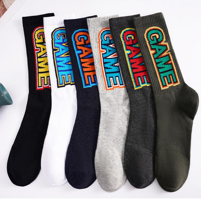 Jacquard Custom Logo Tube Sock Cispheil Cispheil Fir Crew Stocaí Rothaíochta Spóirt Crew