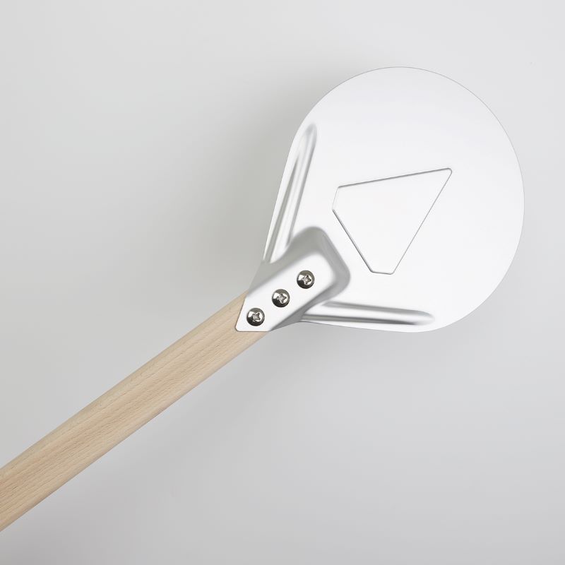 Láimhseáil adhmaid 7inch pizza alúmanaim ag casadh pizza peel pizza turner pizza pizza spatula pizza oigheann gabhálais oigheann