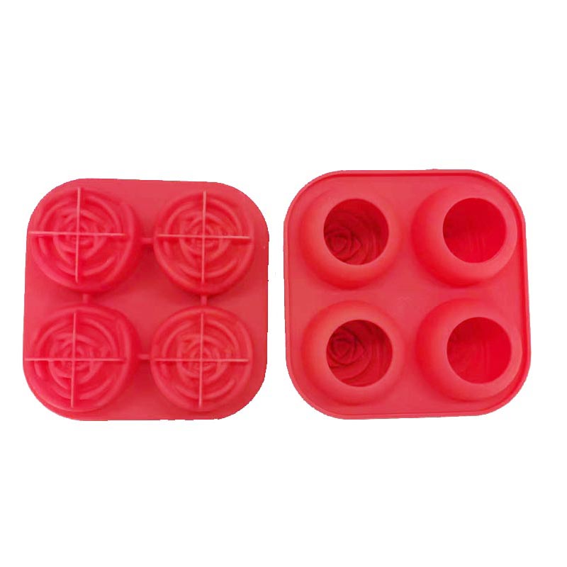 Silicone 3D Múnla Oighir Oighir Tráidire Ciúb Oighir Móra, déanann 4 oighear gleoite bláth, spraoi rubair silicone déantóir liathróid oighir mór le haghaidh reoiteoir bourbon sú manglaim, sábháilte miasniteoir, trí dhath