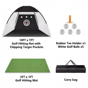 Oiliúint Allamuigh Gailf ag bualadh le Líonta Cleachtais ag tiomáint le Mat