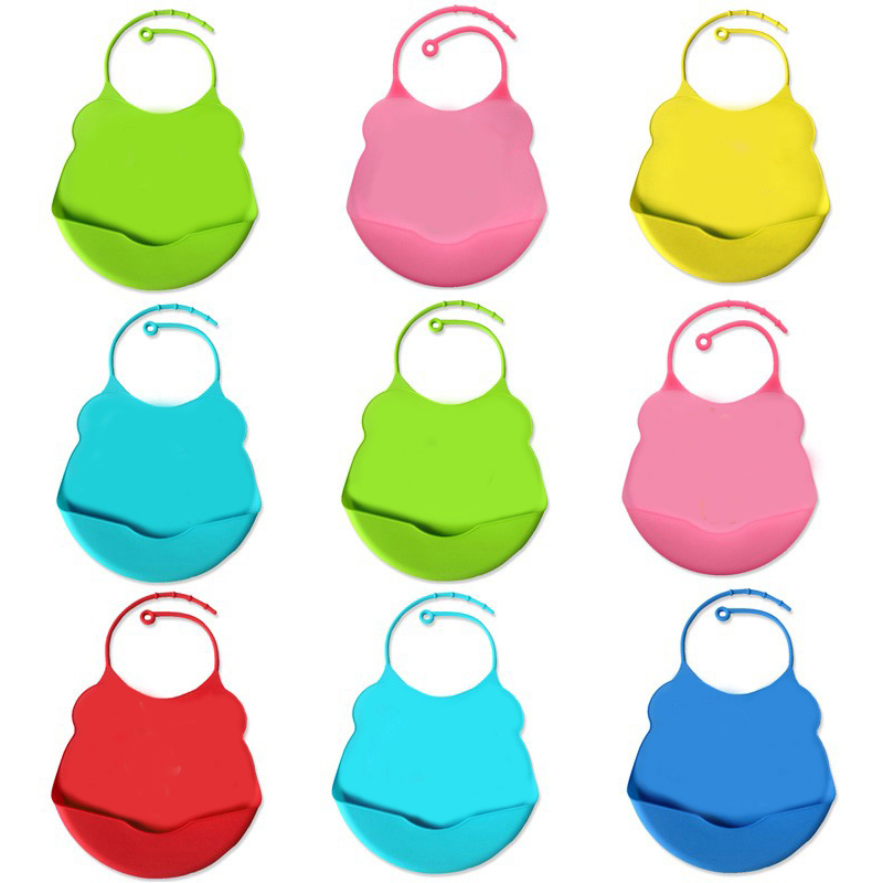 Bibs leanbh, leanaí silicone bibs drool bibs éasca le leanaí a ghlanadh ag beathú sneaiceanna mála bailiúcháin tite, silicone bog inchoigeartaithe