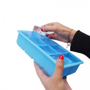 Scaoileadh éasca Silicone agus solúbtha 8 tráidirí ciúb oighir mhóra, deimhniú amhábhar, ciúbanna oighir leá saor in aisce, saor in aisce, le haghaidh fuisce, mhanglaim agus súnna, éasca le glanadh