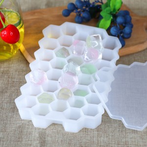 Tráidire Ciúb Oighir Honeycomb, 37 Bia Laitíse Grád Bia Silicone Ciúb Oighir Múnla Múnla Le Lids Mold Inbhainte Mold Oighir Múnla Do Pháirtí Uachtar Reoite Cocktail Uisce Beatha Páirtí Fuar