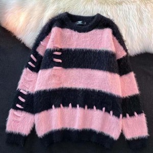 Leagan Cóiré an Fhómhair agus an Gheimhridh Cóiré scaoilte geansaí sable stríocach daite