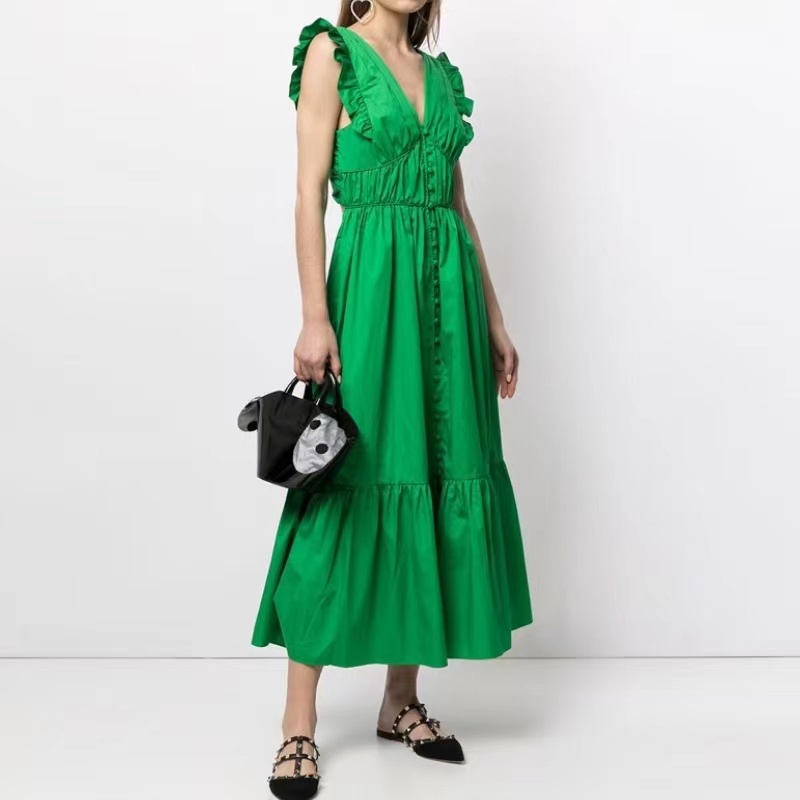 V-neck Bailiúchán Bailiúcháin Lása-Up Backless Gúna Stíl íostach Stíl íostach Flanged Ard-Choim Aonair Sciorta Fada Vest Long Vest Slit Long